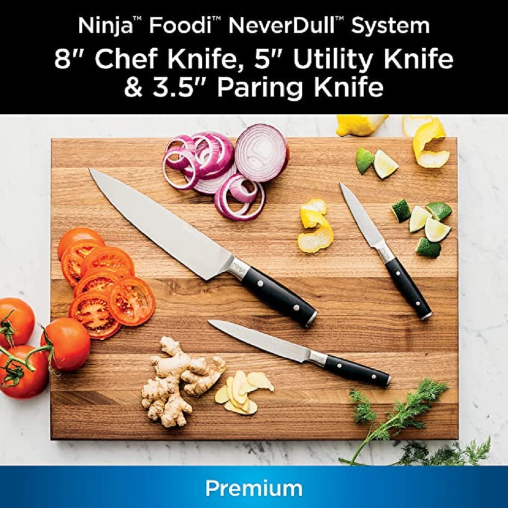 Ninja K32003 Foodi NeverDull System Premium 3-Piece Chef - Utility & Paring Knife Set - Stainless Steel, Black Ninja K32003 Foodi NeverDull System Premium 3-Piece Chef - Utility & Paring Knife Set - Stainless Steel, Black