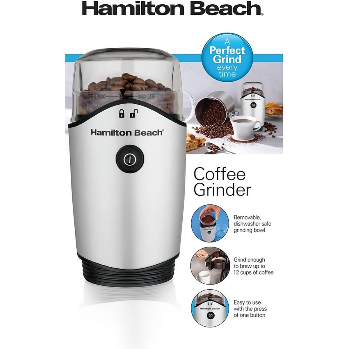 Hamilton Beach Coffee Grinder, Silver Hamilton Beach Coffee Grinder, Silver
