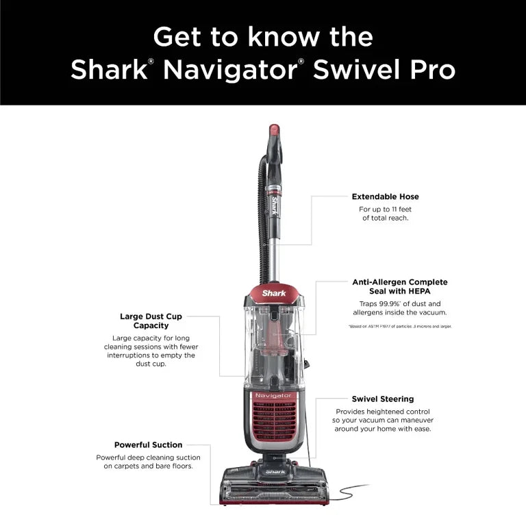 Shark Navigator Swivel Pro Upright Vacuum NV181 12" Cleaning Path Red