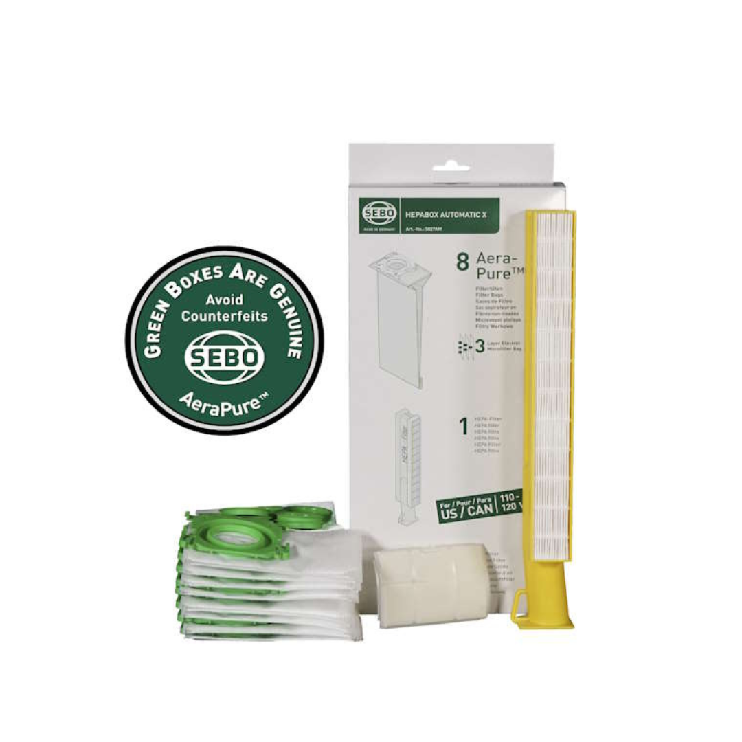 SEBO HEPA Service Box X4/X5, X1/X2 (8 Bags, HEPA Microfilter, And Exhaust Filter)